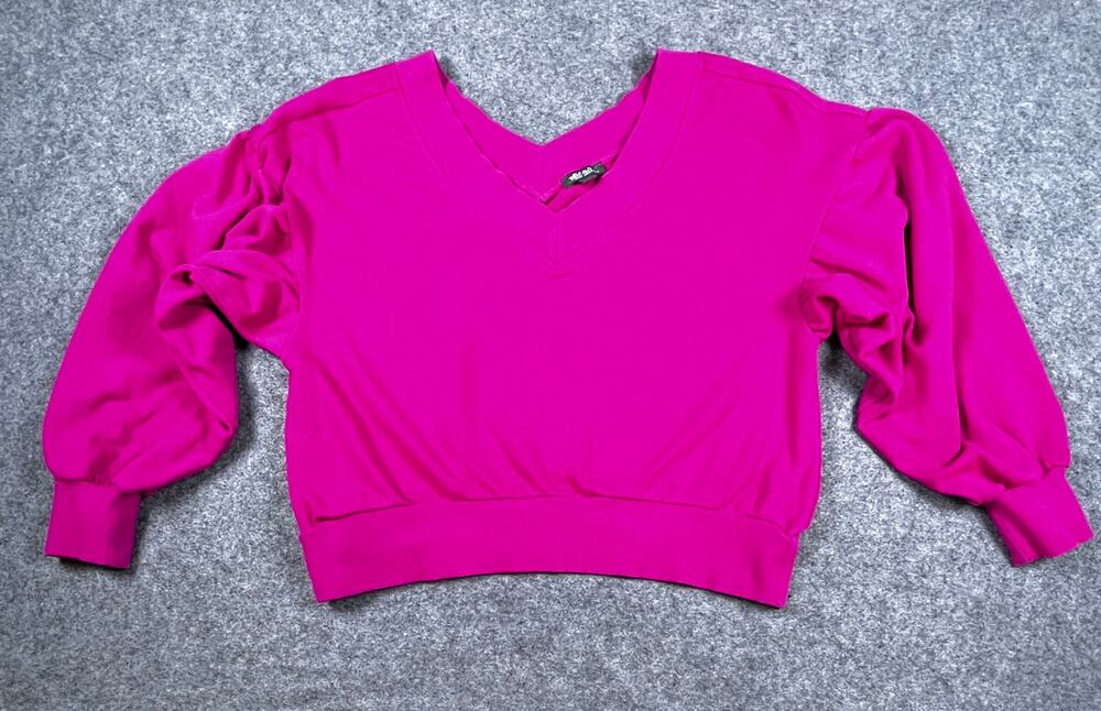 Hot Pink Wild Fable cropped sweater double V neck Princess Sleeves Medium